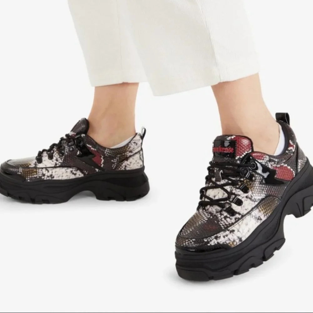 Skechers Women’s Platform Sneakers in Black, White, Red Snake Print